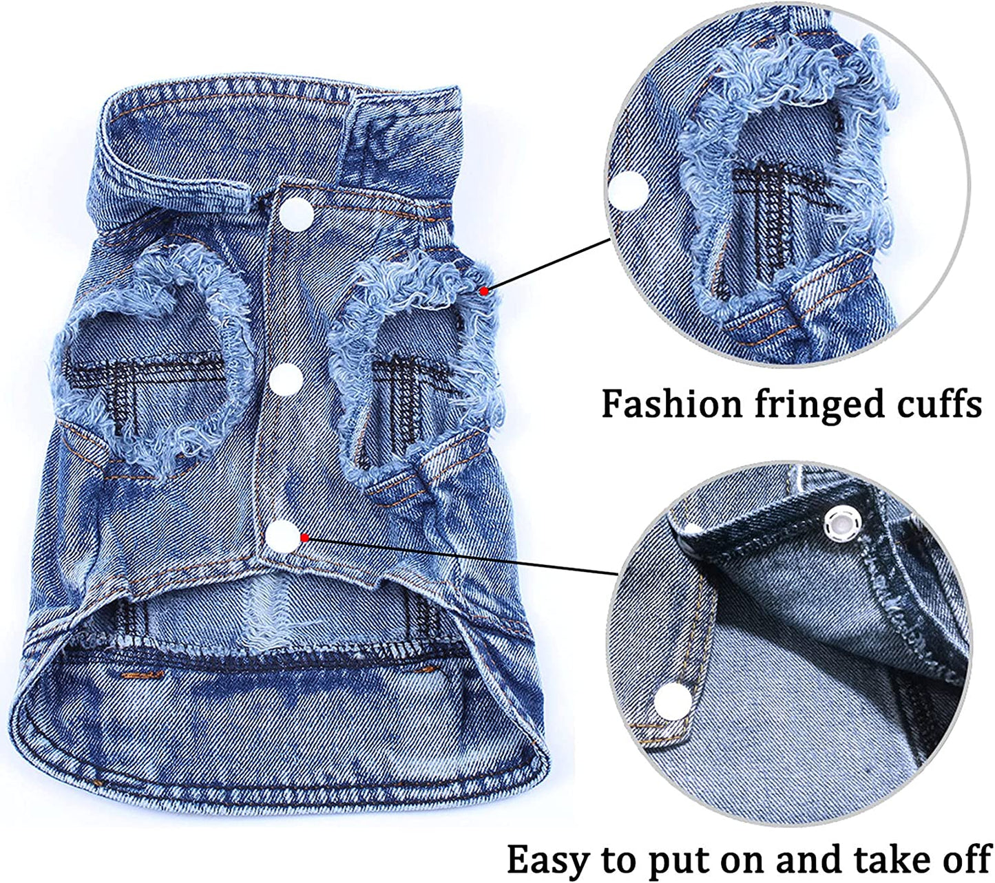 Dog Jean Jacket, Blue Denim Lapel Vest Coat T-Shirt Costume Girl Boy Puppy Clothes, Comfort and Cool Apparel for Small Medium Dogs Cats