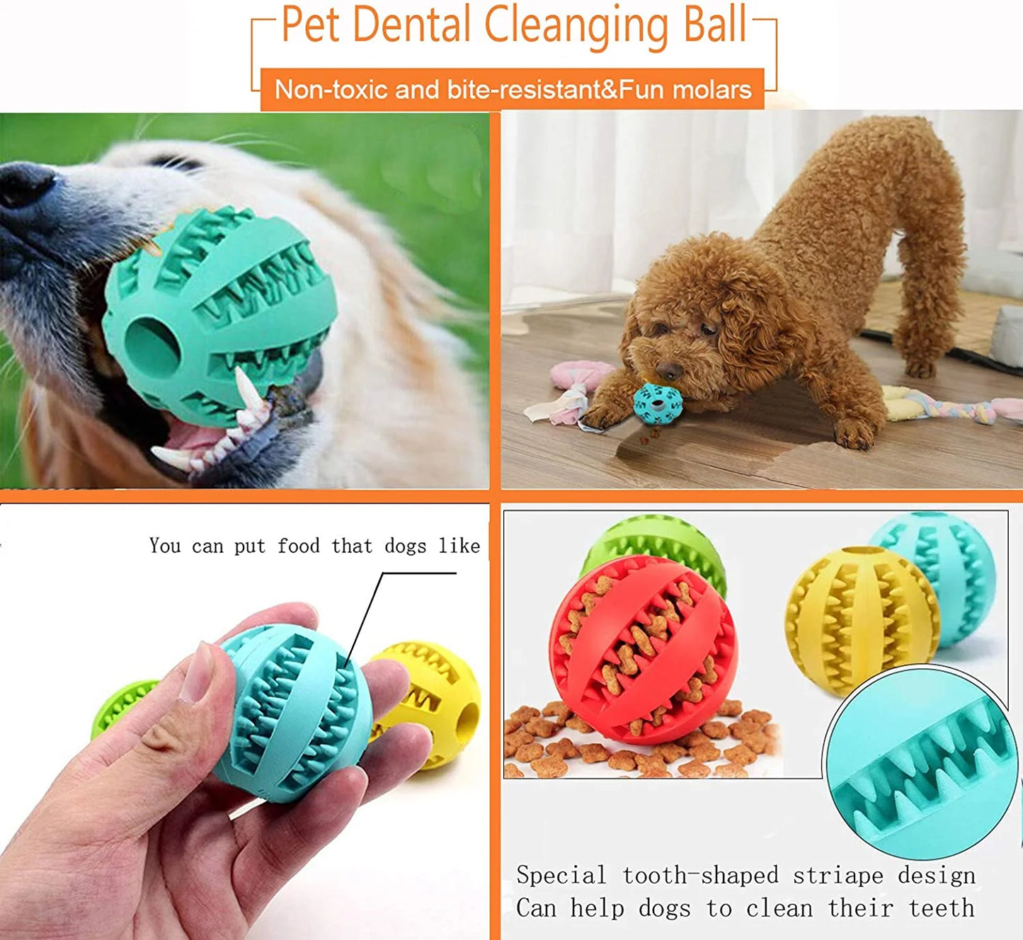 Nontoxic & Bite-Resistant Chew Dog Toy Ball Set for Teeth Cleaning, Green (2 Pack)