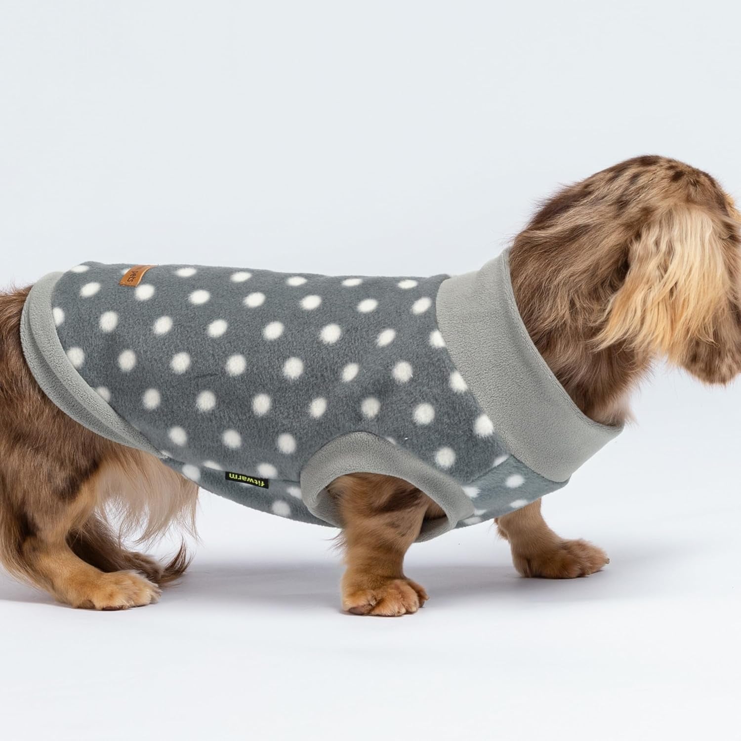 Fleece Polka Dot Sweater for Small Dogs, Cozy Winter Clothes, Cold Weather Pullover Jacket, Pet Outfit, Light Grey, Dark Grey, White, XS
