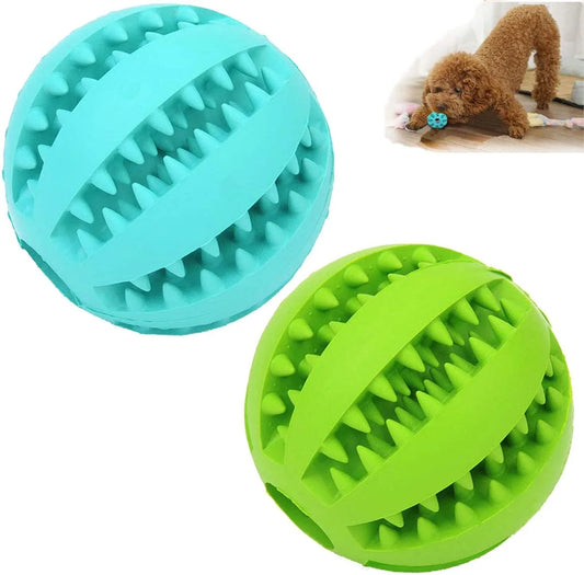 Nontoxic & Bite-Resistant Chew Dog Toy Ball Set for Teeth Cleaning, Green (2 Pack)