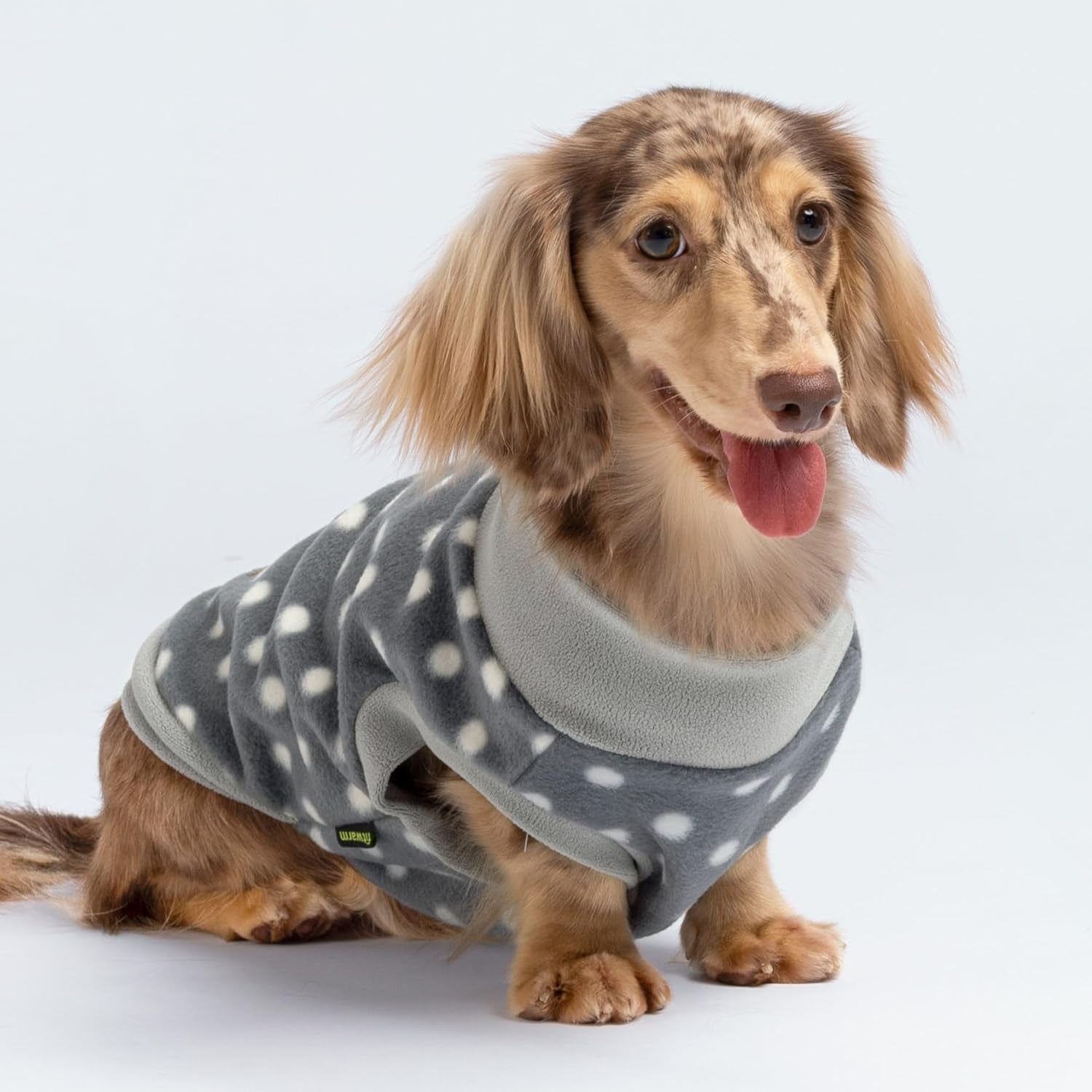 Fleece Polka Dot Sweater for Small Dogs, Cozy Winter Clothes, Cold Weather Pullover Jacket, Pet Outfit, Light Grey, Dark Grey, White, XS