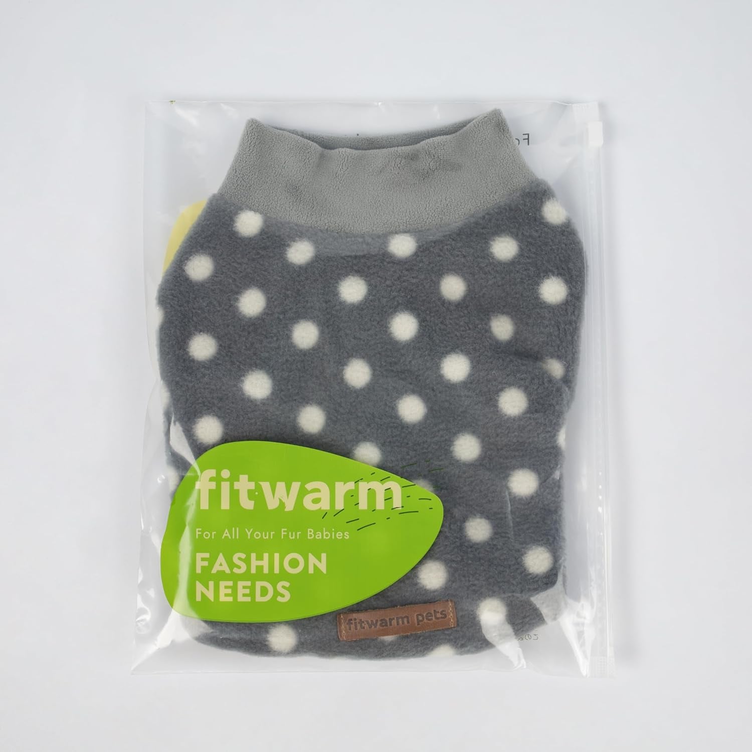 Fleece Polka Dot Sweater for Small Dogs, Cozy Winter Clothes, Cold Weather Pullover Jacket, Pet Outfit, Light Grey, Dark Grey, White, XS