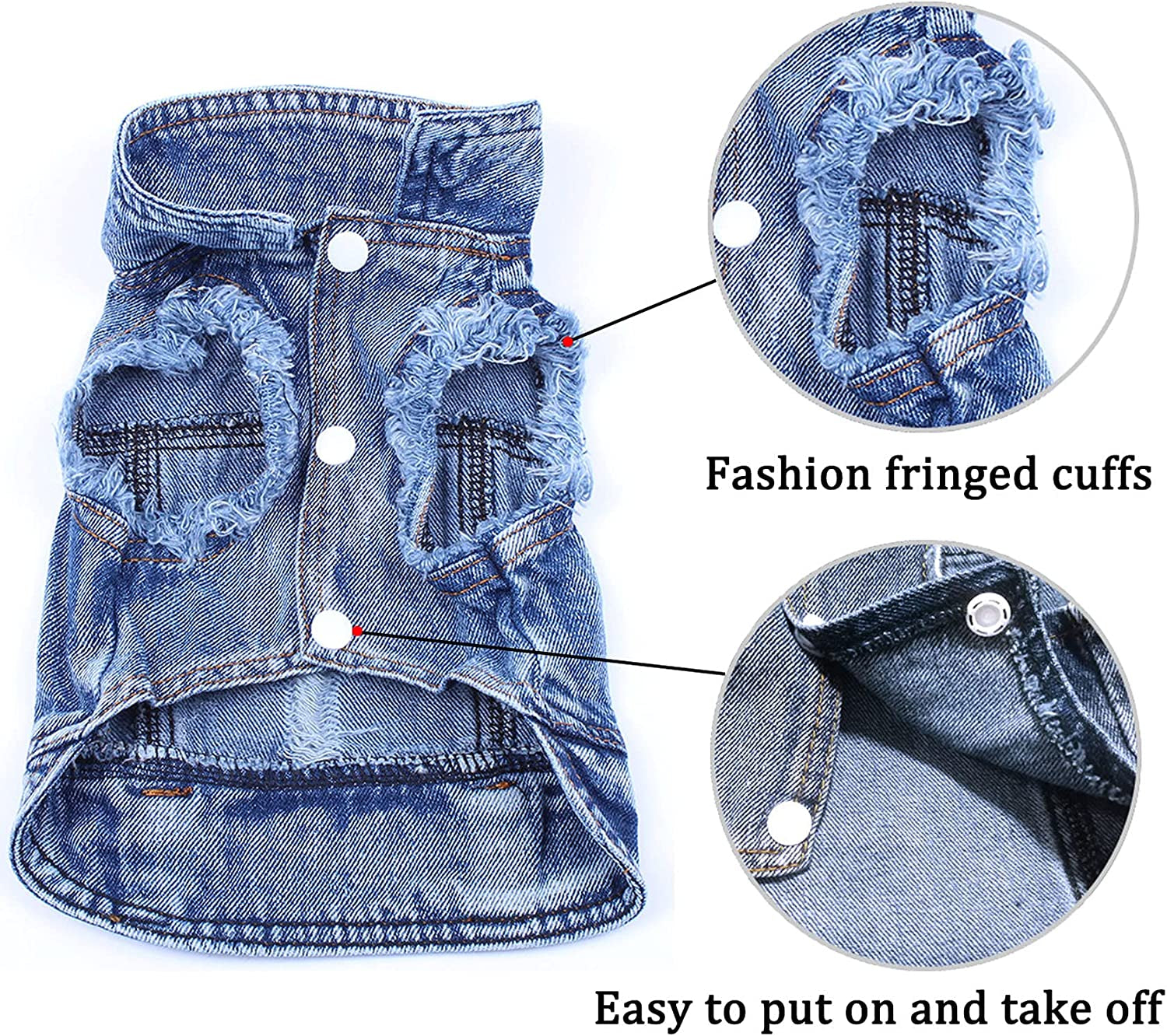Dog Jean Jacket, Blue Denim Lapel Vest Coat T-Shirt Costume Girl Boy Puppy Clothes, Comfort and Cool Apparel for Small Medium Dogs Cats