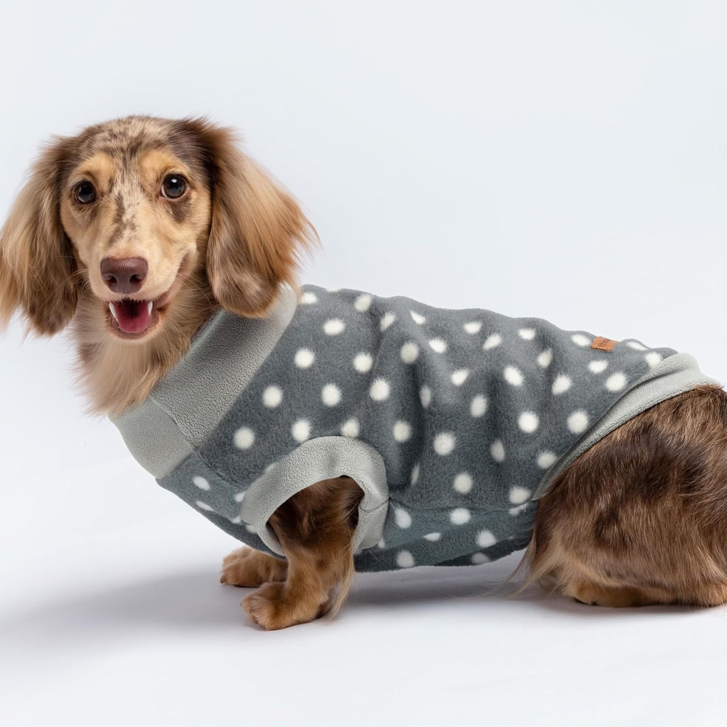 Fleece Polka Dot Sweater for Small Dogs, Cozy Winter Clothes, Cold Weather Pullover Jacket, Pet Outfit, Light Grey, Dark Grey, White, XS
